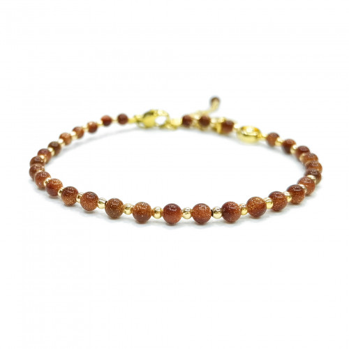 Morchic Golden Sand Stone Adjustable Bracelet for Women, 3mm Mini Beads Energy Gemstone Charm Series, Birthday Gift 7.1"