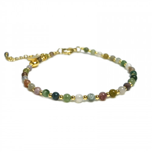 Morchic Colorful India Agate Natural Gemstone Adjustable Bracelet for Women, 3mm Mini Beads Energy Gem Charm Series, Birthday Gift 7.1"