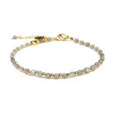 Morchic Labradorite Crystal Natural Gemstone Adjustable Bracelet for Women, 3mm Mini Beads Energy Gem Charm Series, Birthday Gift 7.1"