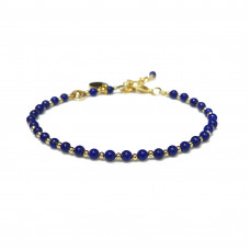 Morchic Blue Lapis Lazuli Natural Gemstone Adjustable Bracelet for Women, 3mm Mini Beads Energy Gem Charm Series, Birthday Gift 7.1"