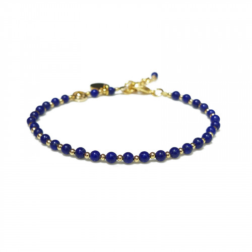 Morchic Blue Lapis Lazuli Natural Gemstone Adjustable Bracelet for Women, 3mm Mini Beads Energy Gem Charm Series, Birthday Gift 7.1"