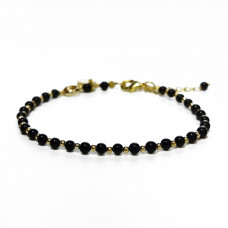 Morchic Black Onyx Natural Gemstone Adjustable Bracelet for Women, 3mm Mini Beads Energy Gem Charm Series, Birthday Gift 7.1"