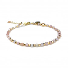 Morchic Pink Aventurine Natural Gemstone Adjustable Bracelet for Women, 3mm Mini Beads Energy Gem Charm Series, Birthday Gift 7.1"