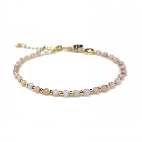 Morchic Pink Aventurine Natural Gemstone Adjustable Bracelet for Women, 3mm Mini Beads Energy Gem Charm Series, Birthday Gift 7.1"