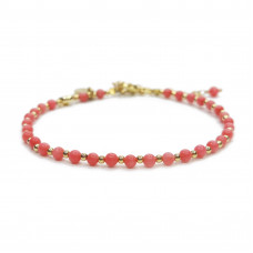 Morchic Pink Coral Natural Gemstone Adjustable Bracelet for Women, 3mm Mini Beads Energy Gem Charm Series, Birthday Gift 7.1"
