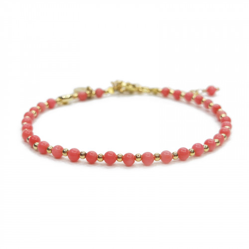 Morchic Pink Coral Natural Gemstone Adjustable Bracelet for Women, 3mm Mini Beads Energy Gem Charm Series, Birthday Gift 7.1"