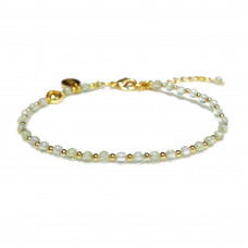 Morchic Green Prehnite Natural Gemstone Adjustable Bracelet for Women, 3mm Mini Beads Energy Gem Charm Series, Birthday Gift 7.1"