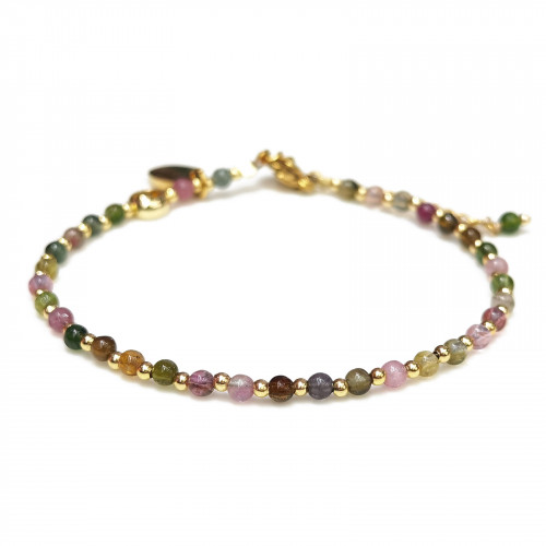 Morchic Colorful Tourmaline Natural Gemstone Adjustable Bracelet for Women, 3mm Mini Beads Energy Gem Charm Series, Birthday Gift 7.1"