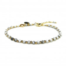 Morchic White Howlite Natural Gemstone Adjustable Bracelet for Women, 3mm Mini Beads Energy Gem Charm Series, Birthday Gift 7.1"