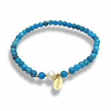 Morchic 4mm Apatite Gemstone Beads Stretch Bracelet for Women, Freshwater Pearls Beads, Energy Gem Series Birthday Gift 7.2”