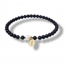 Morchic 4mm Black Tourmaline Gemstone Beads Stretch Bracelet for Women, Freshwater Pearls Beads, Energy Gem Series Birthday Gift 7.2”