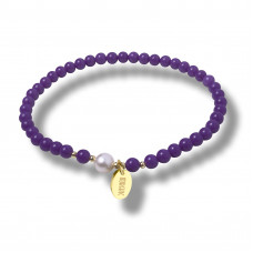 Morchic 4mm Purple Mica Gemstone Beads Stretch Bracelet for Women, Freshwater Pearls Beads, Energy Gem Series Birthday Gift 7.2”