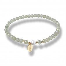 Morchic 4mm Prehnite Gemstone Beads Stretch Bracelet for Women, Freshwater Pearls Beads, Energy Gem Series Birthday Gift 7.2”