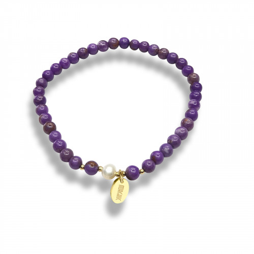 Morchic 4mm Purple Mica Gemstone Beads Stretch Bracelet for Women, Freshwater Pearls Beads, Energy Gem Series Birthday Gift 7.2”