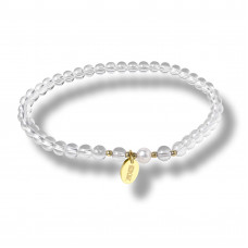 Morchic 4mm Quartz Gemstone Beads Stretch Bracelet for Women, Freshwater Pearls Beads, Energy Gem Series Birthday Gift 7.2”