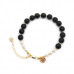 Morchic Natural Matte Black Onyx / Seashell Pearl Charm Adjustable Gemstone Bracelet For Women 8mm