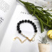 Morchic Natural Matte Black Onyx / Seashell Pearl Charm Adjustable Gemstone Bracelet For Women 8mm