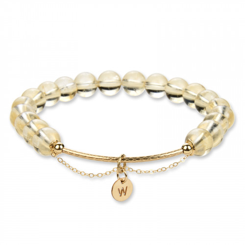 Morchic Natural Citrine 14k Gold Filled Charms Stretch Bracelet for Women, Genuine Energy Crystal Gemstone Beads, Birthday Gift