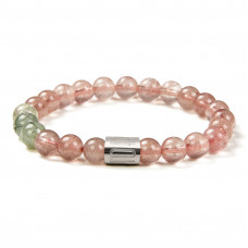 Morchic Natural Strawberry Quartz Crystal / Green Rutilated Quartz Womens Stretch Energy Beaded Sweet Bracelet 8mm