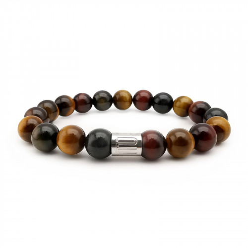 Morchic 3 Color Tiger's Eye Natural Gemstone Mens Stretch Bracelet, Genuine Energy Stone Semi Precious 10mm Beads Classic Simple Design Birthday Gift 8 Inch