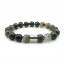 Morchic African Blood Stone Natural Gemstone Mens Stretch Bracelet, Genuine Energy Semi Precious 10mm Beads Classic Simple Design Birthday Gift 8 Inch