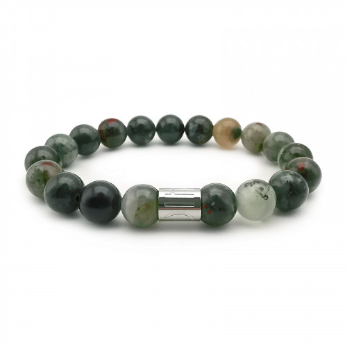 Morchic African Blood Stone Natural Gemstone Mens Stretch Bracelet, Genuine Energy Semi Precious 10mm Beads Classic Simple Design Birthday Gift 8 Inch