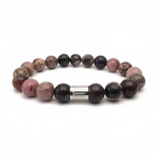 Morchic Rhodonite Natural Stone Mens Stretch Bracelet, Genuine Energy Semi Precious Gemstone 10mm Beads Classic Simple Design Birthday Gift 8 Inch
