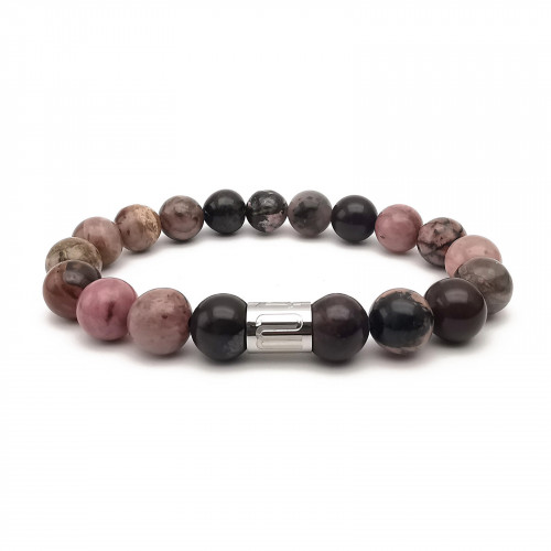 Morchic Rhodonite Natural Stone Mens Stretch Bracelet, Genuine Energy Semi Precious Gemstone 10mm Beads Classic Simple Design Birthday Gift 8 Inch