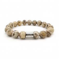 Morchic Feldspar Natural Stone Mens Stretch Bracelet, Genuine Energy Semi Precious Gemstone 10mm Beads Classic Simple Design Birthday Gift 8 Inch