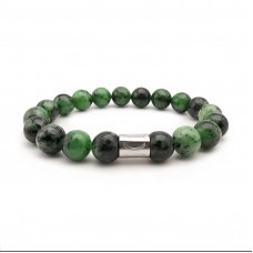 Morchic Green Epidote Natural Gemstone Mens Stretch Bracelet, Genuine Energy Stone Semi Precious 10mm Beads Classic Simple Design Birthday Gift 8 Inch