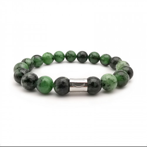 Morchic Green Epidote Natural Gemstone Mens Stretch Bracelet, Genuine Energy Stone Semi Precious 10mm Beads Classic Simple Design Birthday Gift 8 Inch
