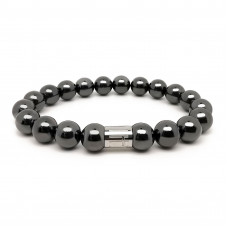 Morchic Magnetic Hematite Gemstone Mens Stretch Bracelet, Genuine Energy Stone Semi Precious 10mm Beads Classic Simple Design Birthday Gift 8 Inch