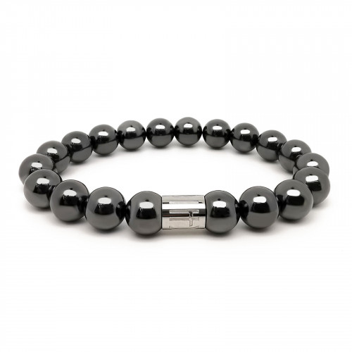 Morchic Magnetic Hematite Gemstone Mens Stretch Bracelet, Genuine Energy Stone Semi Precious 10mm Beads Classic Simple Design Birthday Gift 8 Inch