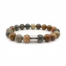 Morchic Ocean Jasper Natural Gemstone Mens Stretch Bracelet, Genuine Energy Stone Semi Precious 10mm Beads Classic Simple Design Birthday Gift 8 Inch