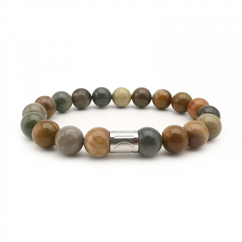 Morchic Ocean Jasper Natural Gemstone Mens Stretch Bracelet, Genuine Energy Stone Semi Precious 10mm Beads Classic Simple Design Birthday Gift 8 Inch