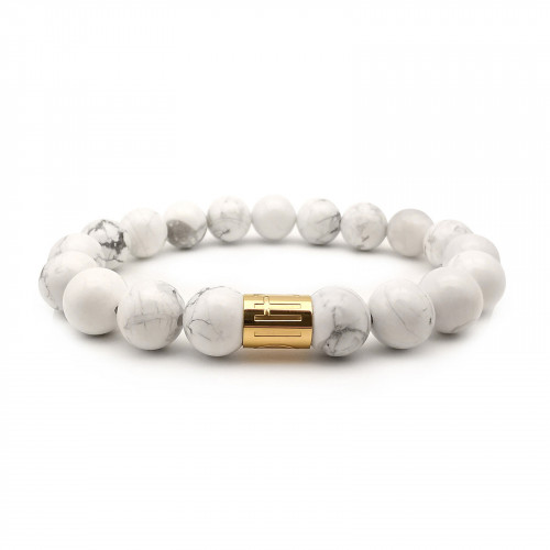 Morchic White Howlite Natural Gemstone Mens Stretch Bracelet, Genuine Energy Stone Semi Precious 10mm Beads Classic Simple Design Birthday Gift 8 Inch