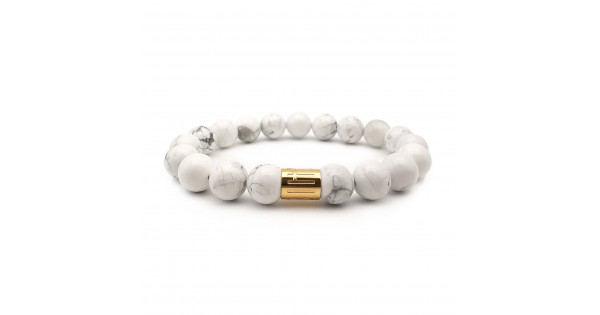 EvaDane Natural Howlite Gemstone Tibetan Bead Key Charm Stretch Bracelet