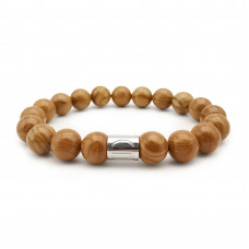 Morchic Wood Grain Stone Natural Gemstone Mens Stretch Bracelet, Genuine Energy Semi Precious 10mm Beads Classic Simple Design Birthday Gift 8 Inch