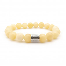 Morchic Yellow Jade Natural Stone Mens Stretch Bracelet, Genuine Energy Semi Precious Gemstone 10mm Beads Classic Simple Design Birthday Gift 8 Inch