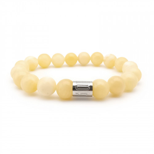 Morchic Yellow Jade Natural Stone Mens Stretch Bracelet, Genuine Energy Semi Precious Gemstone 10mm Beads Classic Simple Design Birthday Gift 8 Inch