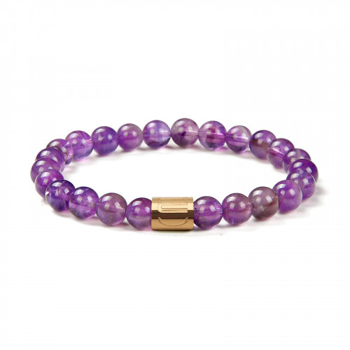 Morchic Amethyst Quartz Crystal Gem Semi Precious Womens Ladies Stretch Bracelet, Real Natural Gemstone 8mm Beads Classic Simple Design Birthday Gift Birthstone 7.5 inch