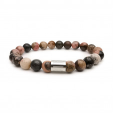 Morchic Black Line Rhodochrosite Stone Stretch Bracelet for Women Men Unisex, Genuine Natural Energy Gemstone 8mm Beads, Classic Simple Design Cuff Birthday Gift 7.5 Inch