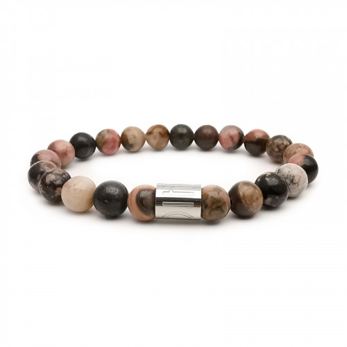 Morchic Black Line Rhodochrosite Stone Stretch Bracelet for Women Men Unisex, Genuine Natural Energy Gemstone 8mm Beads, Classic Simple Design Cuff Birthday Gift 7.5 Inch