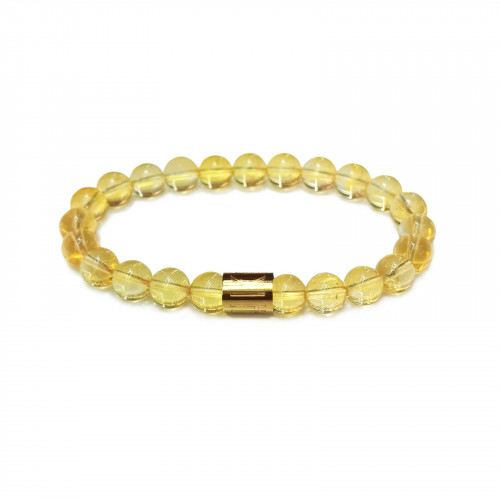 Morchic AAA Citrine Quartz Crystal Gem Semi Precious Stretch Bracelet for Women Men Unisex, Real Natural Yellow Gemstone 8mm Beads, Classic Simple Design Cuff Birthday Gift 7.5 Inch