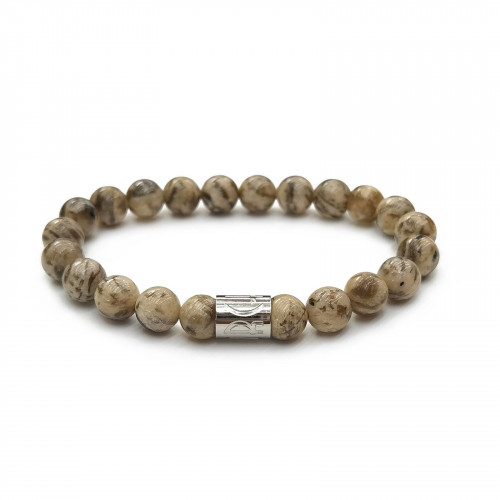 Morchic Feldspar Natural Gemstone Stretch Bracelet for Women Men Unisex, Genuine Energy Stone 8mm Beads, Classic Simple Design Cuff Birthday Gift 7.5 Inch