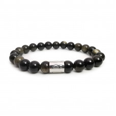 Morchic Gold Obsidian Natural Gemstone Stretch Bracelet for Women Men Unisex, Genuine Energy Stone 8mm Beads, Classic Simple Design Cuff Birthday Gift 7.5 Inch