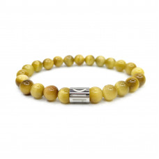 Morchic Golden Tigers Eye Gem Semi Precious Stretch Bracelet for Women Men Unisex, Natural Yellow Gemstone 8mm Beads, Classic Simple Design Cuff Birthday Gift 7.5 Inch