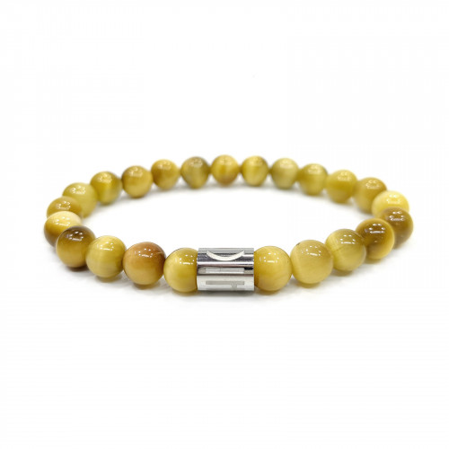 Morchic Golden Tigers Eye Gem Semi Precious Stretch Bracelet for Women Men Unisex, Natural Yellow Gemstone 8mm Beads, Classic Simple Design Cuff Birthday Gift 7.5 Inch