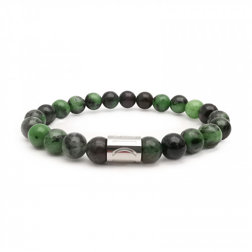 Morchic Green Epidote Natural Gemstone Stretch Bracelet for Women Men Unisex, Genuine Energy Stone 8mm Beads, Classic Simple Design Cuff Birthday Gift 7.5 Inch