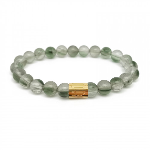 Morchic Green Rutilated Quartz Crystal Gem Semi Preciou Stretch Bracelet for Women Men Unisex, Real Natural Gemstone 8mm Beads, Classic Simple Design Cuff Birthday Gift 7.5 Inch